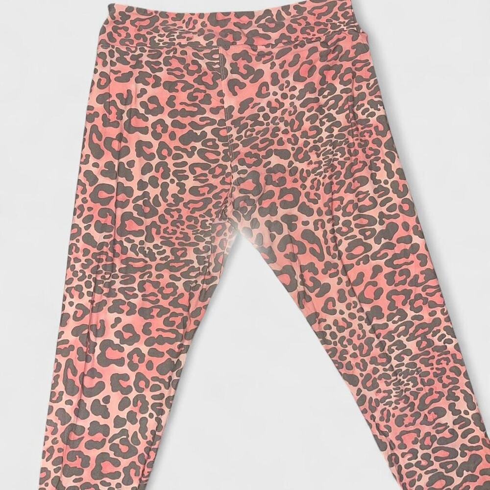 Hot Kiss Coral Gray Leopard Print Leggings - Size L
